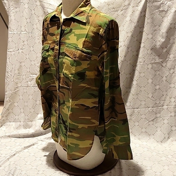 Denim & Supply Ralph Lauren Green Brown Camouflage Button-down Shirt Size Medium - Picture 2 of 9